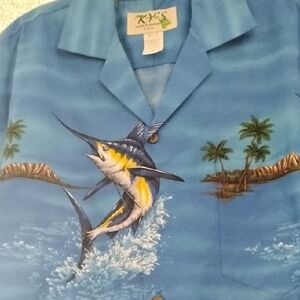 Blue Tropical Fish Print Shirt